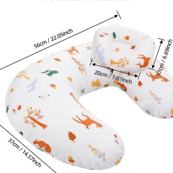 LAT Baby Nursing Pillow with Head Support Woodland Forest Animal Print White - Picture 3 of 3